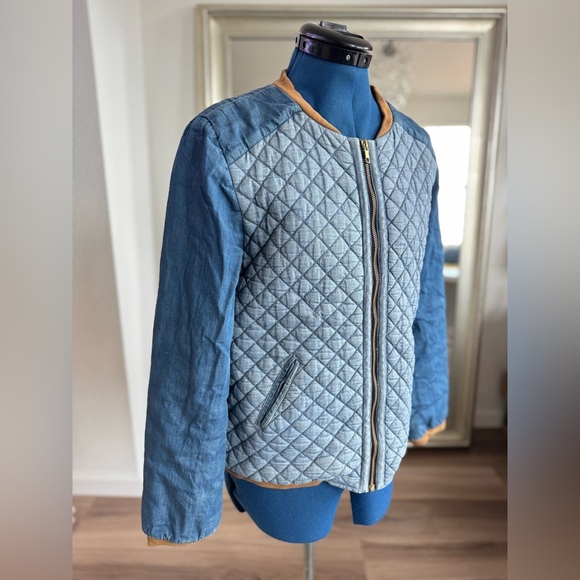 ANTHROPOLOGIE VALENTINE GAUTHIER Blue Denim Quilted Chambray Jacket Size S - Picture 4 of 15